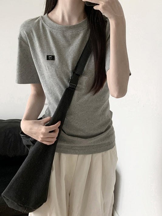 Gray/White Round Neck T-Shirt