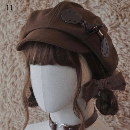 Brown Beret Decorated Button Hat