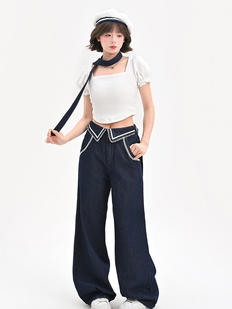 Wide-Leg Jeans Navycore Denim Waist Blue Low