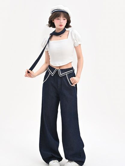 Wide-Leg Jeans Navycore Denim Waist Blue Low