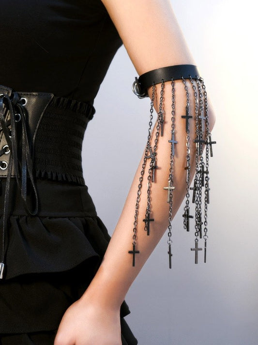 Cuff Tassel Cyberpunk Black/Silver/Brown Design Charm Arm Cross