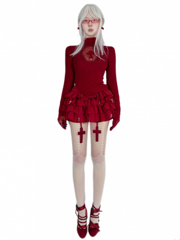 Jupe-short à volants superposés avec breloques de la Croix-Rouge gothique