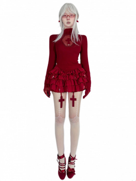 Jupe-short à volants superposés avec breloques de la Croix-Rouge gothique