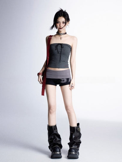 Strapless/Sleeveless Top and Gray Stripes Glamorous Cropped Black