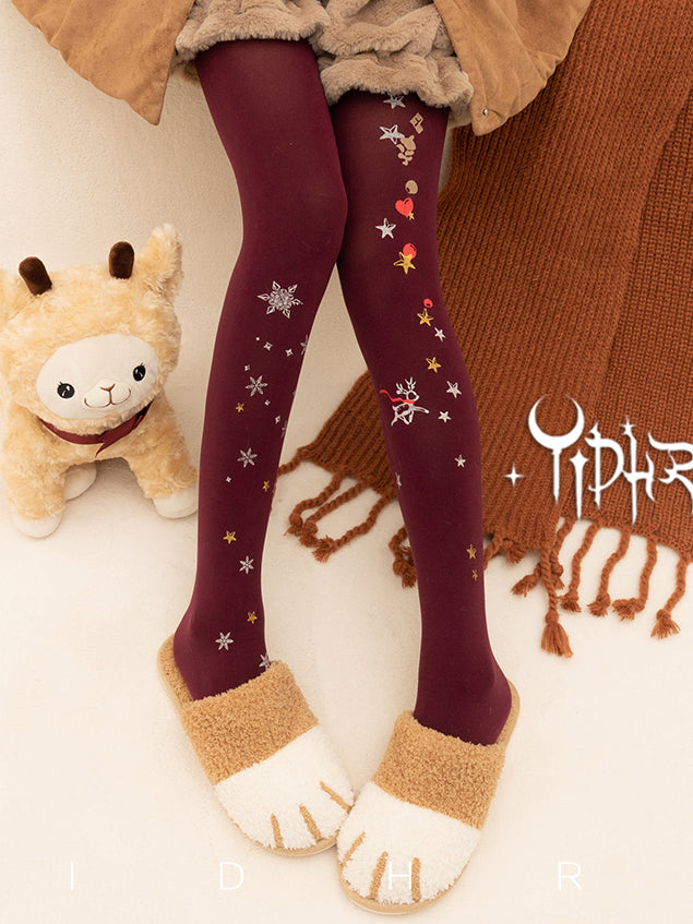 Snowflakes and Reindeer Print Christmas Vibes Lolita Tights