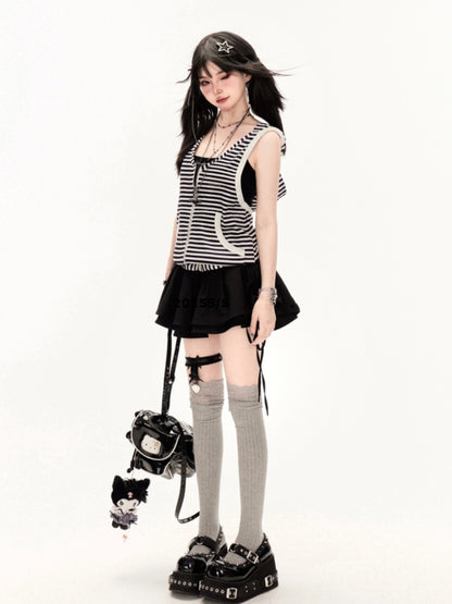 Waist Mini Tiered Skirt Black Low