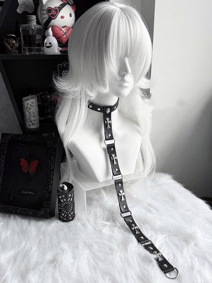 Kette Choker Punk Schwarz/Rot PU Kreuz Verziert Stud und