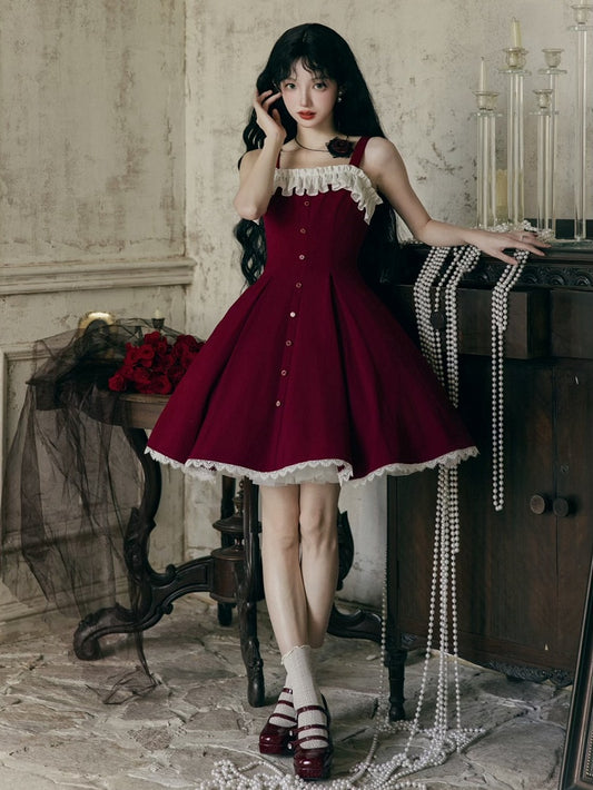 Dress Fit Lolita Slim Fashion Waist Red Elegant
