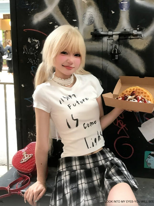White Round Neck Letter Print Bittersweet T-Shirt