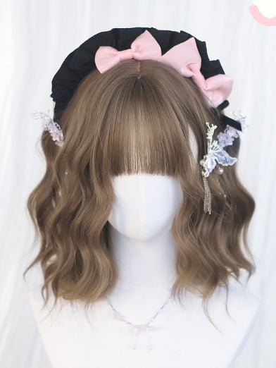 Air With Short Wigs 25-30cm Bangs Brown Wavy