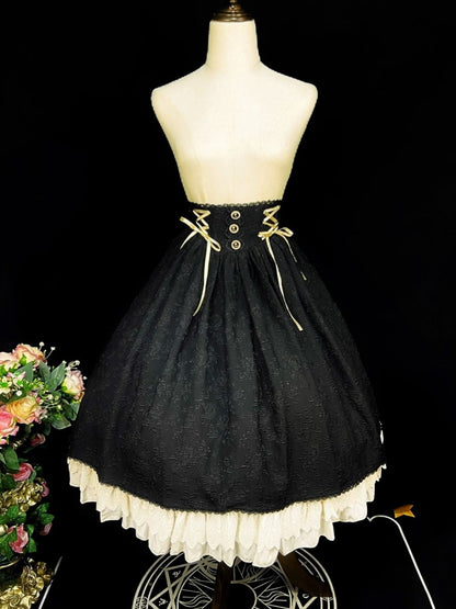 Black High Waist Floral Pattern Vintage Skirt