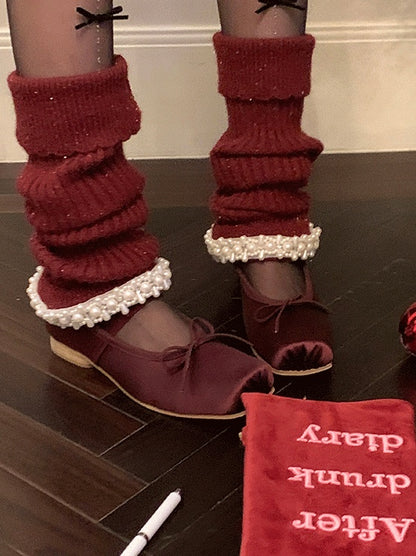 Sweet Ruffled Cuff Knitted Leg Warmers With Beads