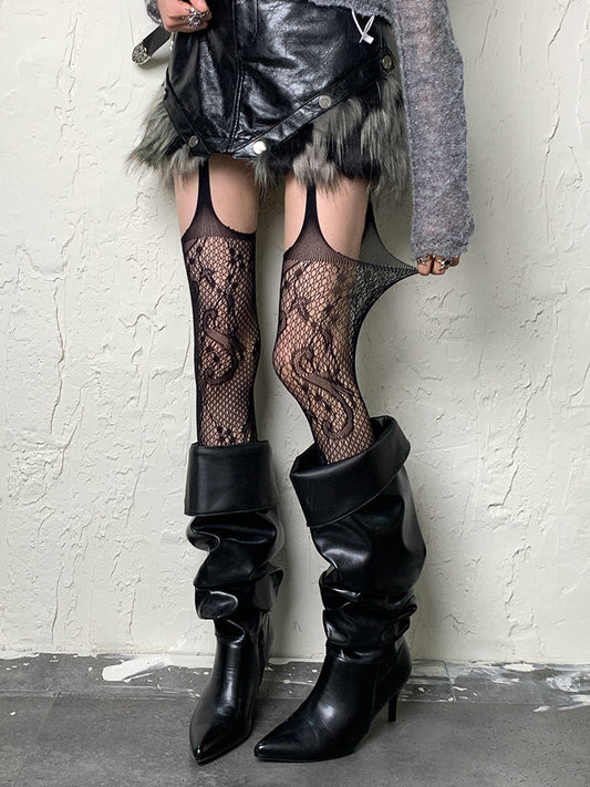 Dark Gothic Black Punk Hollow-out Suspender Tights