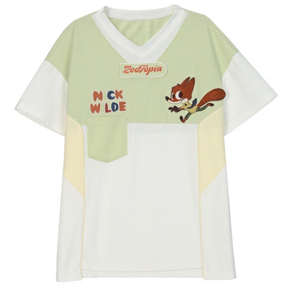 Zootopia Nick Green V-neck Colorblock Design T-shirt