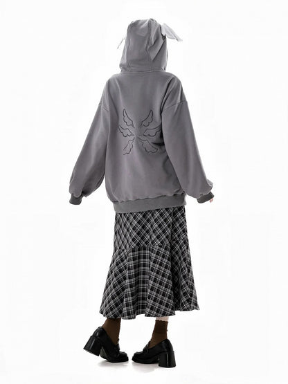 Bittersweet Chain Gray/Black Hood Design Hoodie Wing Cross Wing Embroidery Back Spring