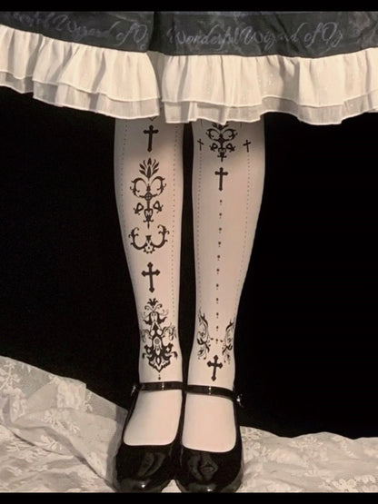 Gothic Lolita Cross Print Tights