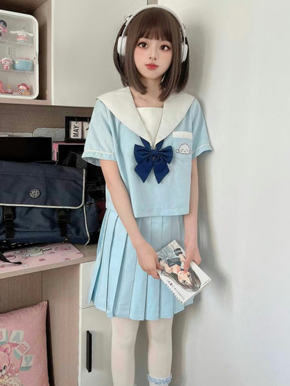 Haut d'uniforme JK bleu clair Little Seal à col marin avec nœud papillon gratuit