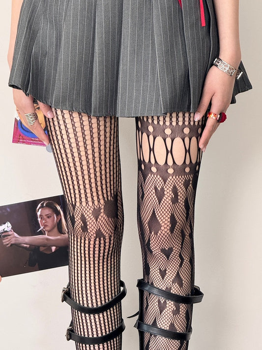 Tights Cut-out Asymmetrical Details Black/White/Gray/Brown Design