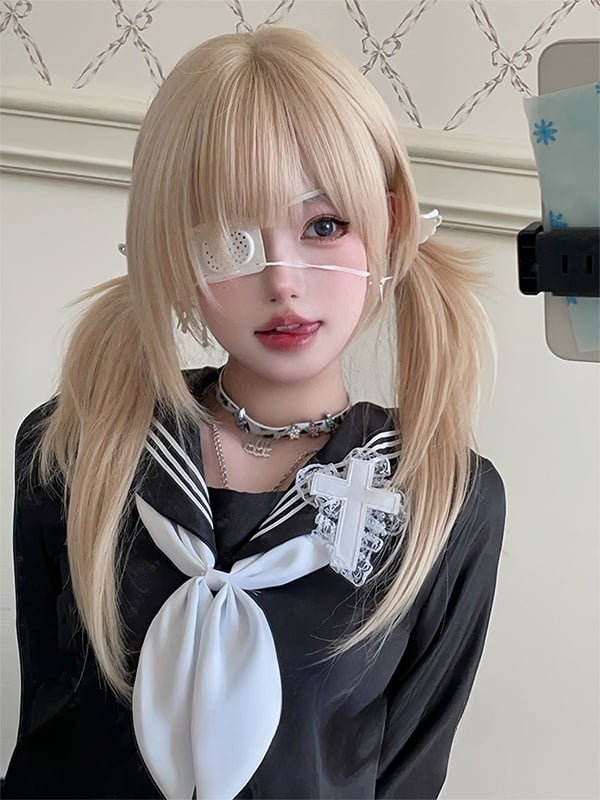 Light Blonde Long Straight Synthetic Wig With Bangs