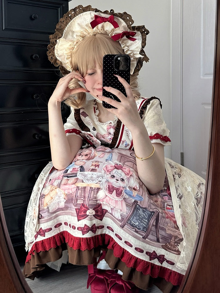 Green Pink Lolita / Apricot Bonnet