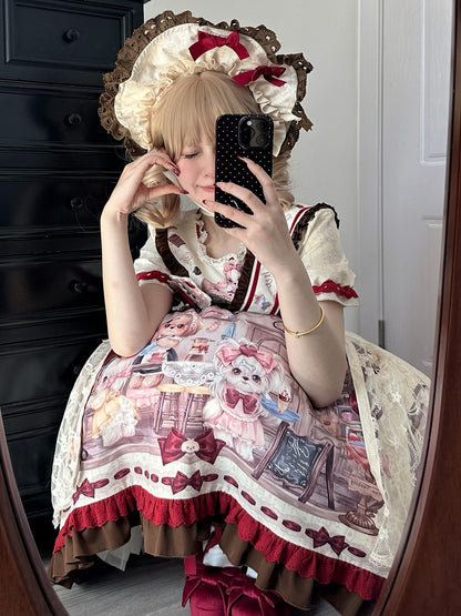 Green Pink Lolita / Apricot Bonnet
