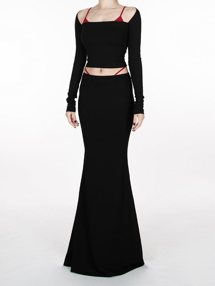 Black Devil Wings at Back  Glamorous Cropped Top