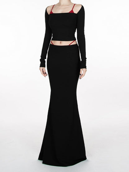 Black Devil Wings at Back  Glamorous Cropped Top