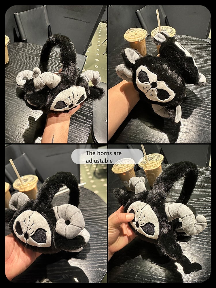 Cache-oreilles gothiques en peluche noir et blanc Grim Reaper