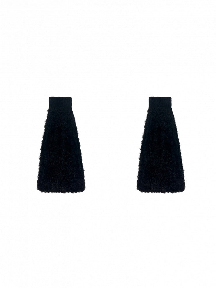 Jambières en peluche à poignets tricotés blanc cassé/gris/noir