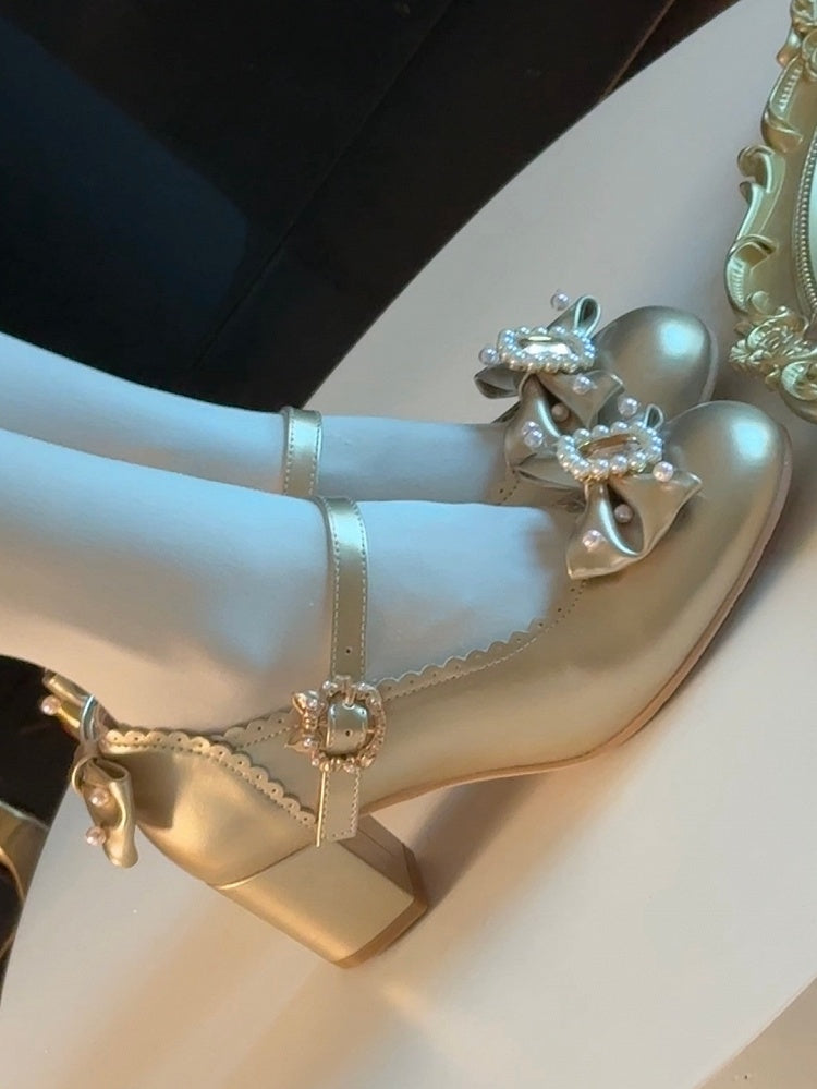 Und Details Perlen Runde Bowknot Mary Verzierte Zehe Strass Janes Gold