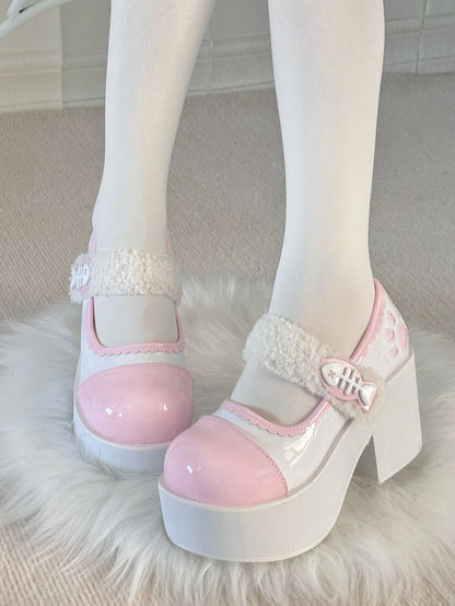 Pink Jirai Kei Claw Fishbone Platform Shoes