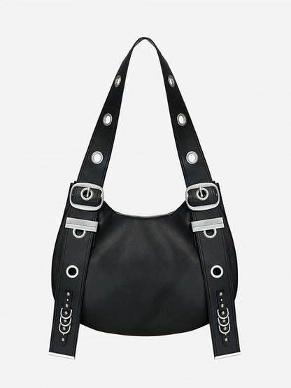 Tote Bag With Adjustable Strap - Punk Style Vintage Black Crescent