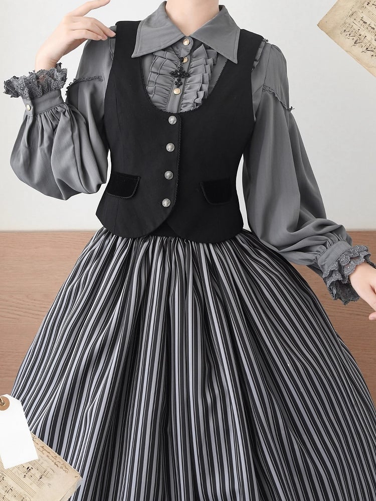 Gray Elegant Pointed Collar Long Sleeves Shirt