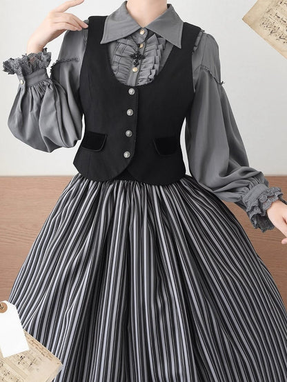 Gray Elegant Pointed Collar Long Sleeves Shirt