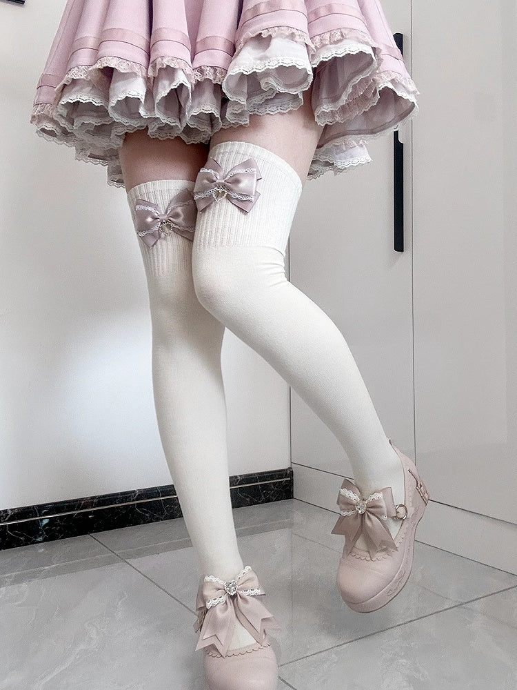 Jirai Kei Bowknot Details Overknee Stockings