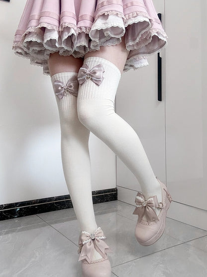 Jirai Kei Bowknot Details Overknee Stockings