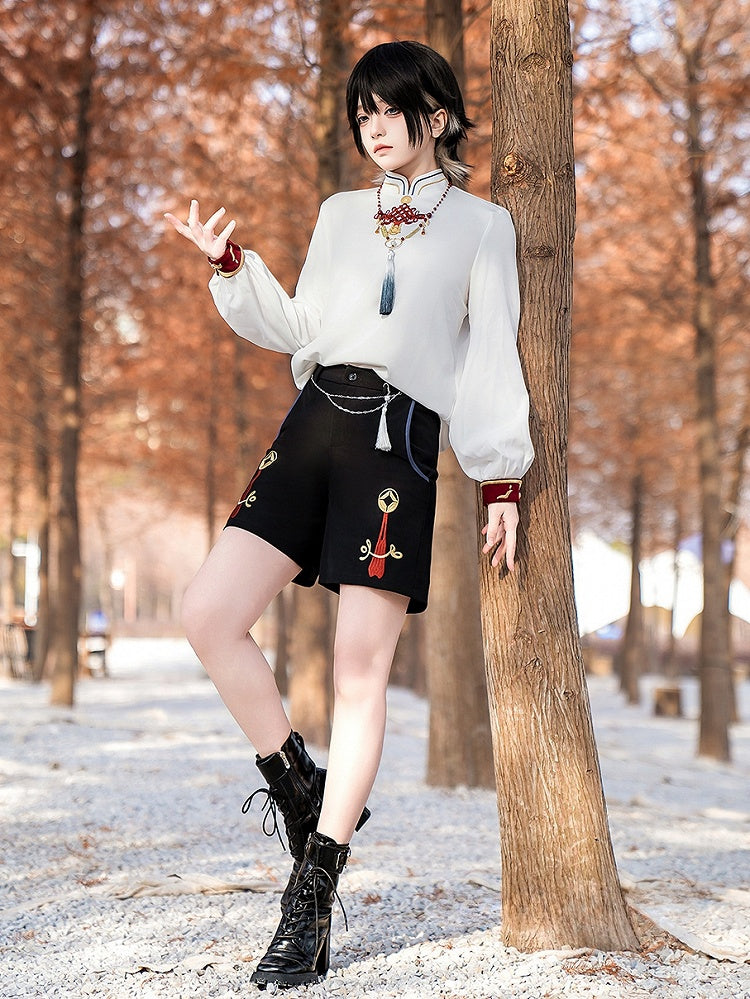Black Ouji Lolita Straight-leg Shorts with Chain and Tassel
