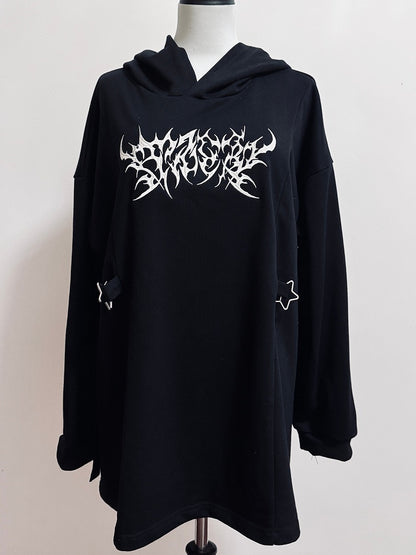 Buckle Jirai Decorated Black Hoodie Embroidery Details Kei