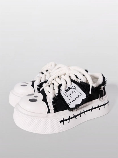 Sneakers Cute Black Ghost Platform Canvas und Weiß