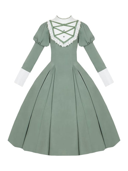 Robe verte élégante à manches Juliette, style lolita, manches longues, une pièce