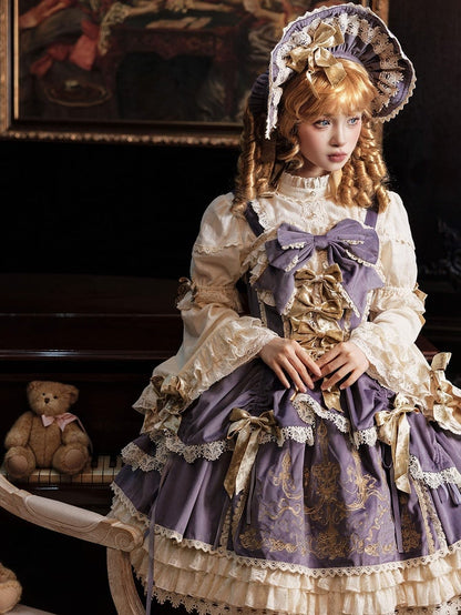 Velvet Decoration JSK Candle Lolita Dress Purple Bows Embroidery