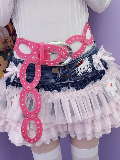 Wrist Decorated Belts Studs Pink/White/Black