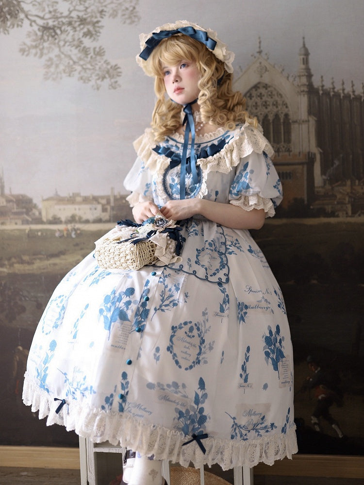 Loose Lolita Print Dress Plus Mulberry Sizes Poetry‌ and Blue Available