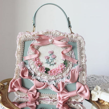 Lace Lolita Adorned Handbag and with Bows – Options Flower 9 Ribbon Color Elegant Classic