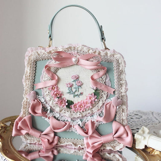 Lace Lolita Adorned Handbag and with Bows – Options Flower 9 Ribbon Color Elegant Classic