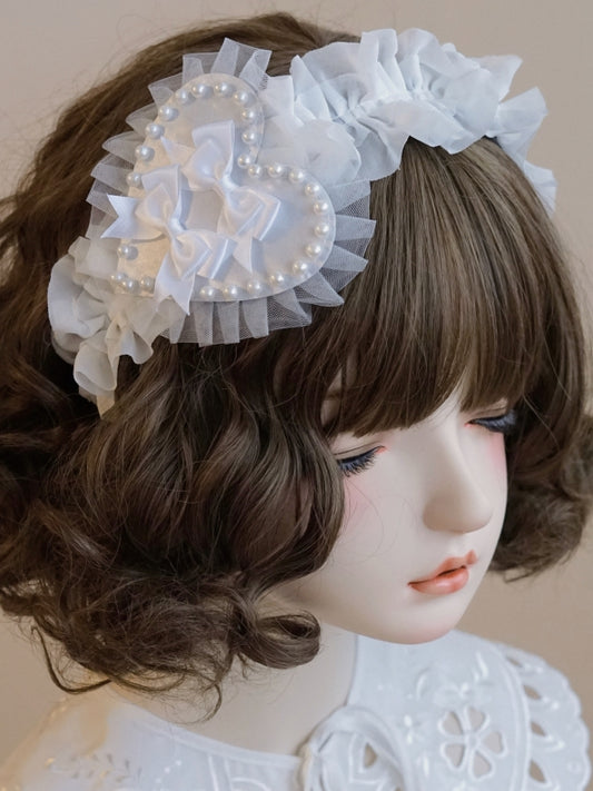 KC Trim Bowknot Beaded Details Decorated Lace White Heart