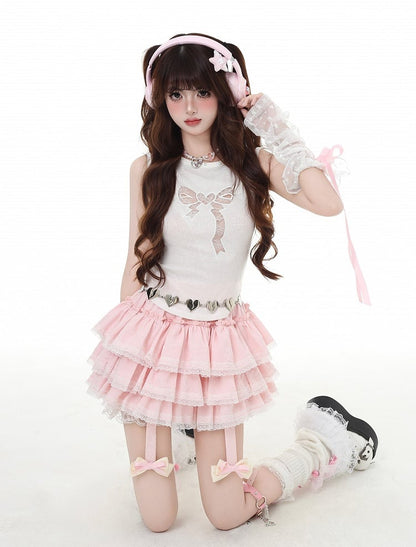 Glamorous Tank Top White Bowknot-Shaped Cutout
