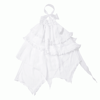 Tiered Skirt Free White Handkerchief Hem Strapless Dress Ways Wear with Bowtie Two