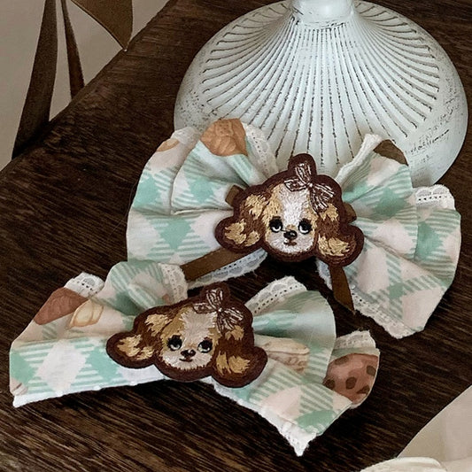Barrette à cheveux nœud vert / rose / jaune