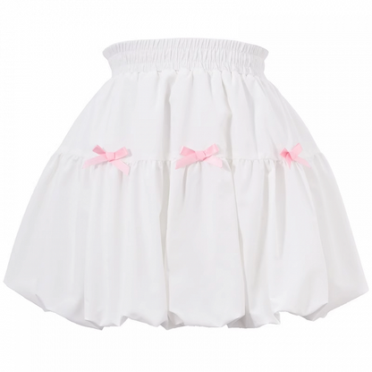 Pink Bowknots White Elastic Waist Bubble Skirt